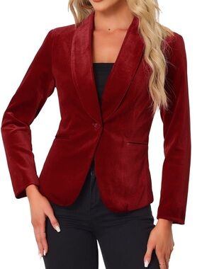 Velvet Single-Button Blazer in Deep Burgundy